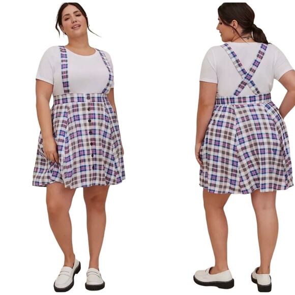Torrid Women Blue & White Mini Chalis Skirtall Rustic Plaid Size 3 3X - Picture 1 of 4